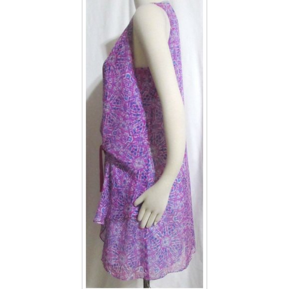 NEW Womens Ladies SUNDANCE Abstract Silk Pink & Blue Tiered Dress 6 Orig $178 - Picture 4 of 5